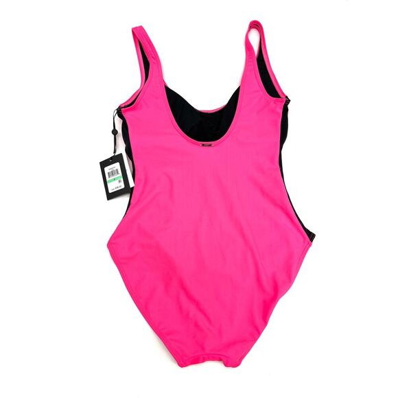 DKNY NEON PINK Ruched Mesh-Contrast One-Piece Swimsuit 4 NWT $98 - Picture 3 of 5